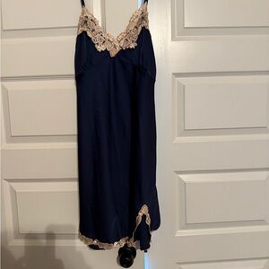 Elegant Satin Navy Blue Lace Trim 5 piece PJ set - NWT